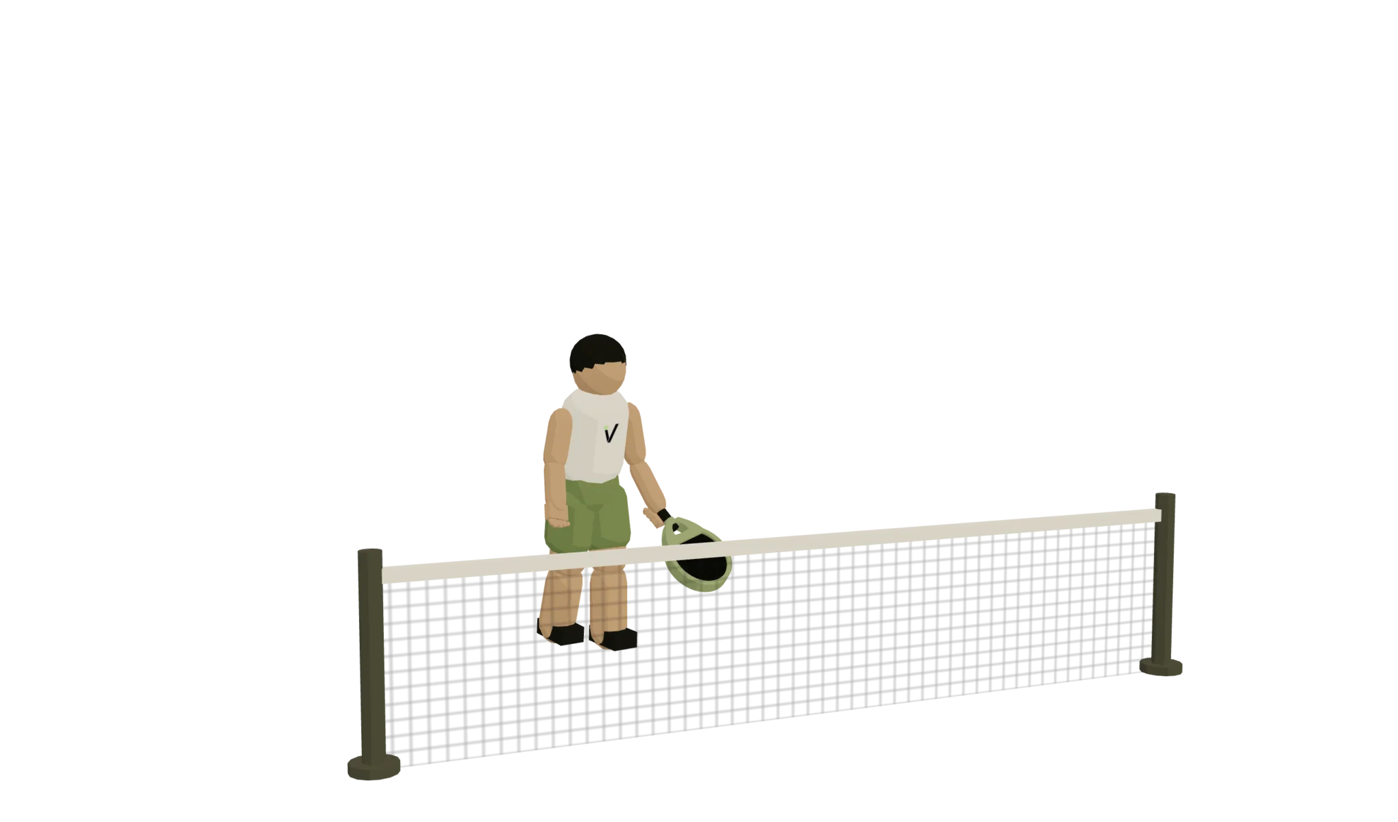 Stylised padel player standing behind the net
